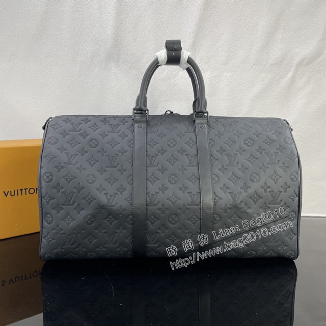 Lv路易威登2023專櫃新款Keepall BANDOULIèRE50旅行袋 LV黑色壓花牛皮男士旅行包 M44810新版本 ydh5197